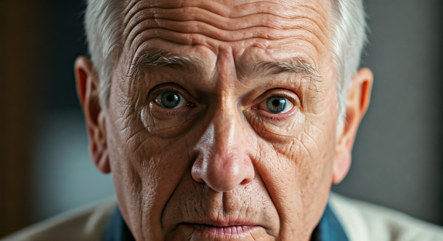 見出し2用: 認知症治験の検査ってどんなことするの?物忘れが気になる方へ - a close-up portrait of an elderly 人物 looking confused and frustrated