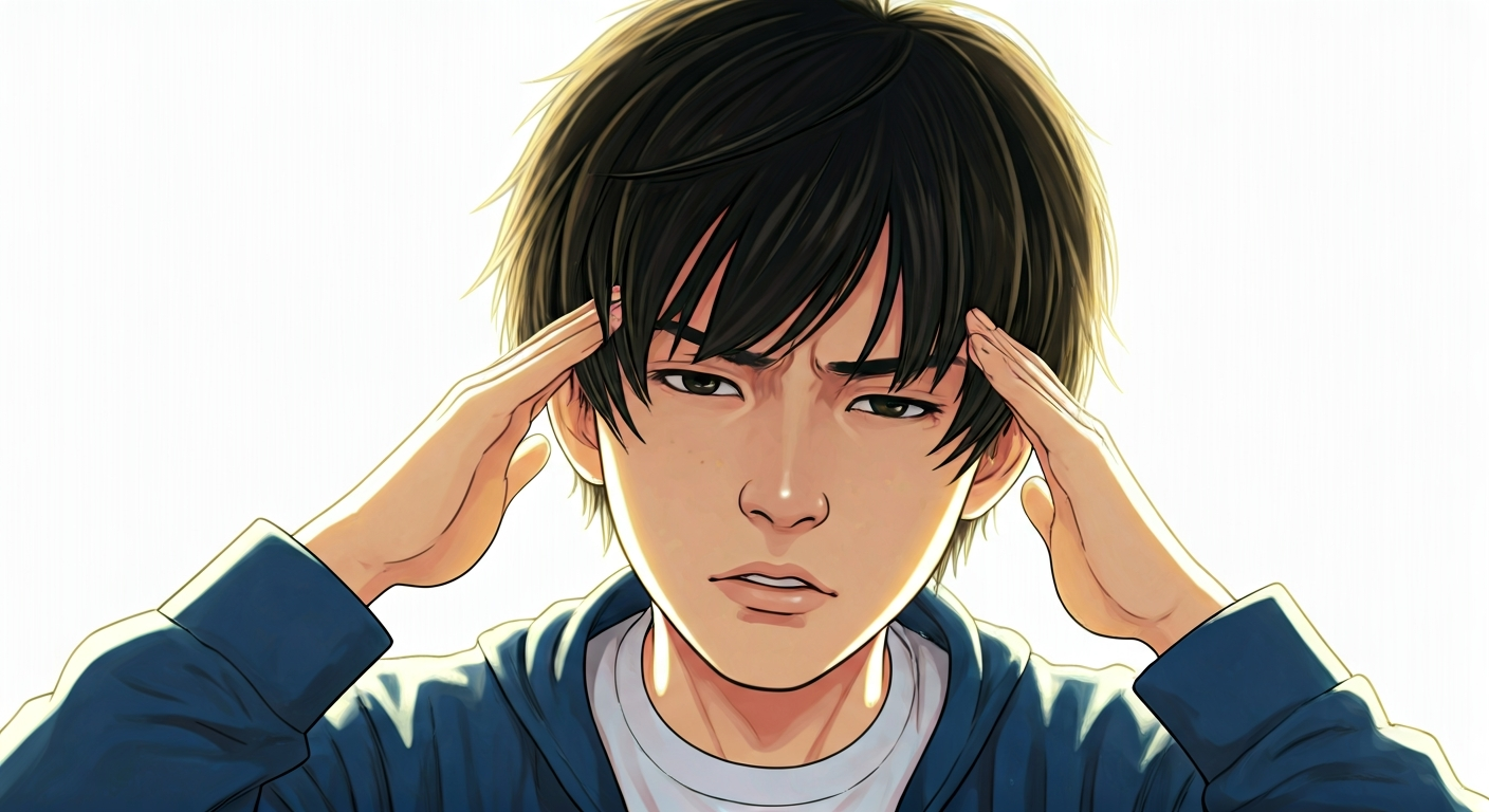 つらい片頭痛を治したい！最新治療と2026年治験情報を解説 - a japanese 人物 suffering from a headache. bright background.