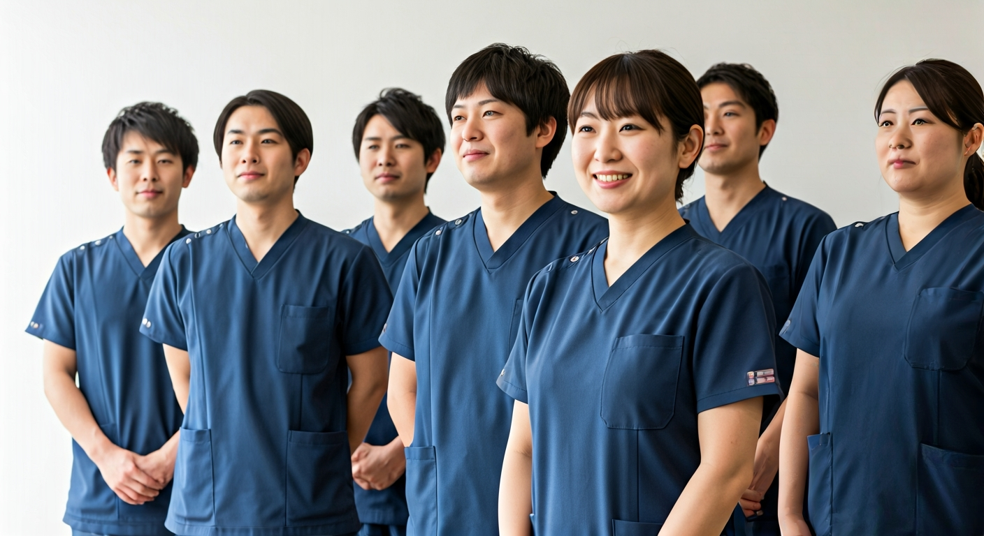 治験に携わる人々：職種、役割、医薬品開発の舞台裏を徹底解説 - group of japanese 医療 professionals in scrubs