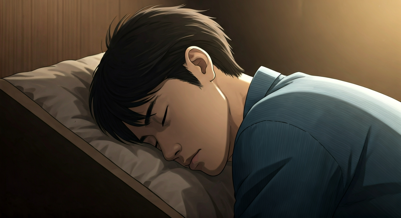 見出し2用: 【治験先進地】九州で「時間を価値に変える」ノマドワーク術：施設環境と負担軽減費の全貌 - a japanese 男性 is sleeping peacefully