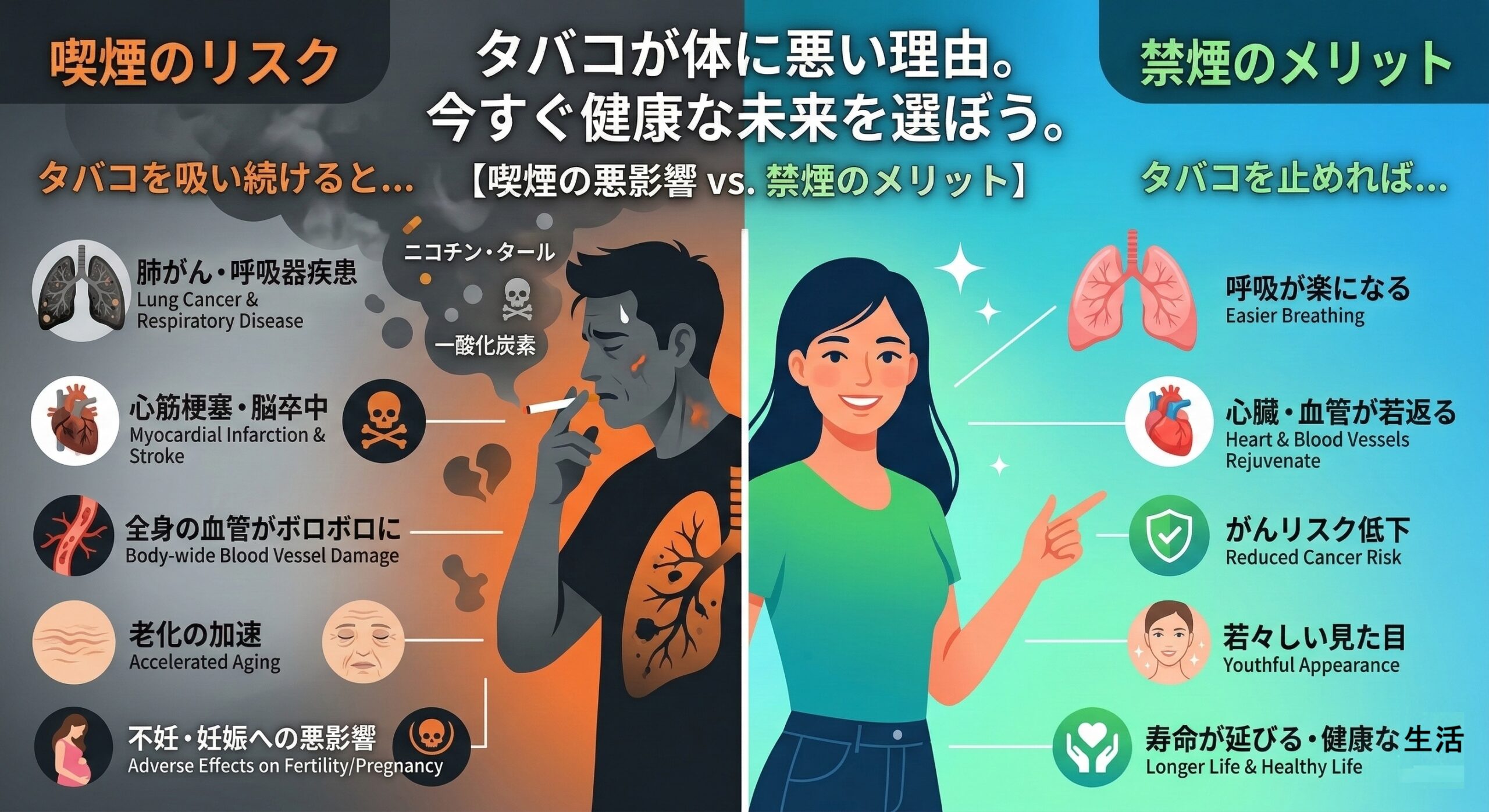 喫煙率低下は健康にどう影響した？臨床研究が示す『未来の健康』への道筋 - イメージイラスト