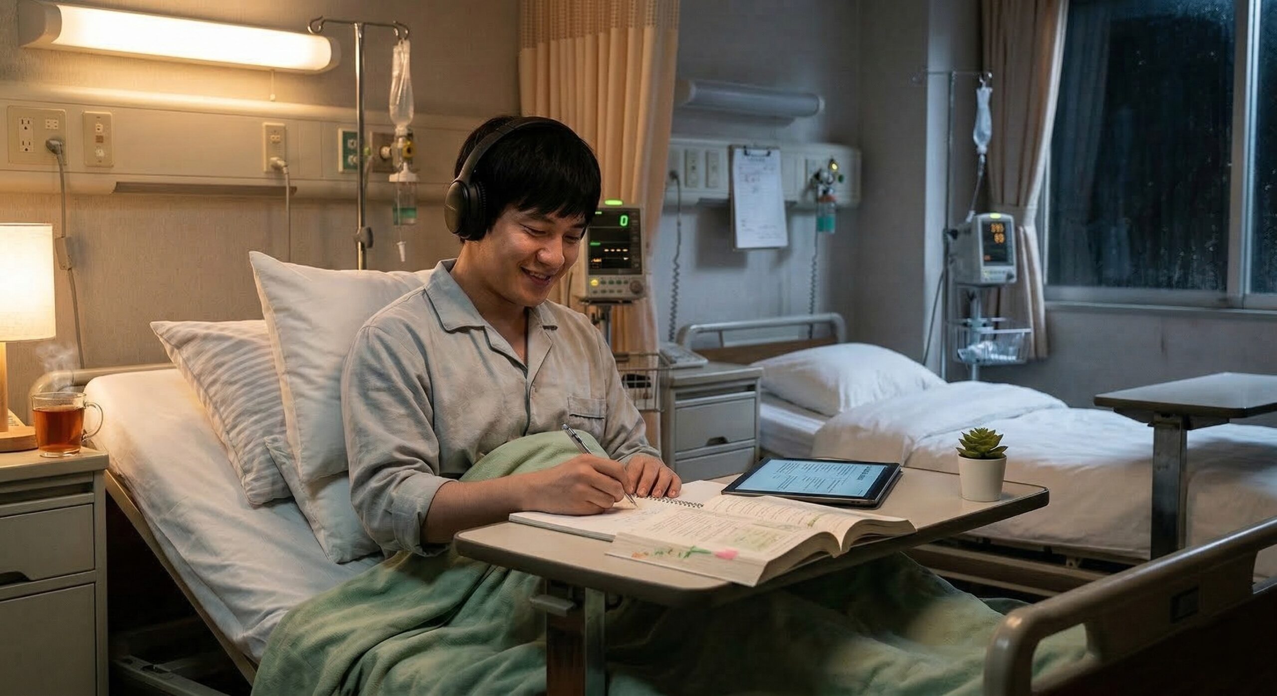 見出し1用: 入院治験のリアル体験談3選：閉鎖空間で「時間を価値に変える」賢い過ごし方 - イメージイラスト