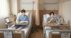 見出し1用: 入院治験、どんな人が参加してる？学生・フリーターのリアルな声と賢いスケジュール戦略 - イメージイラスト